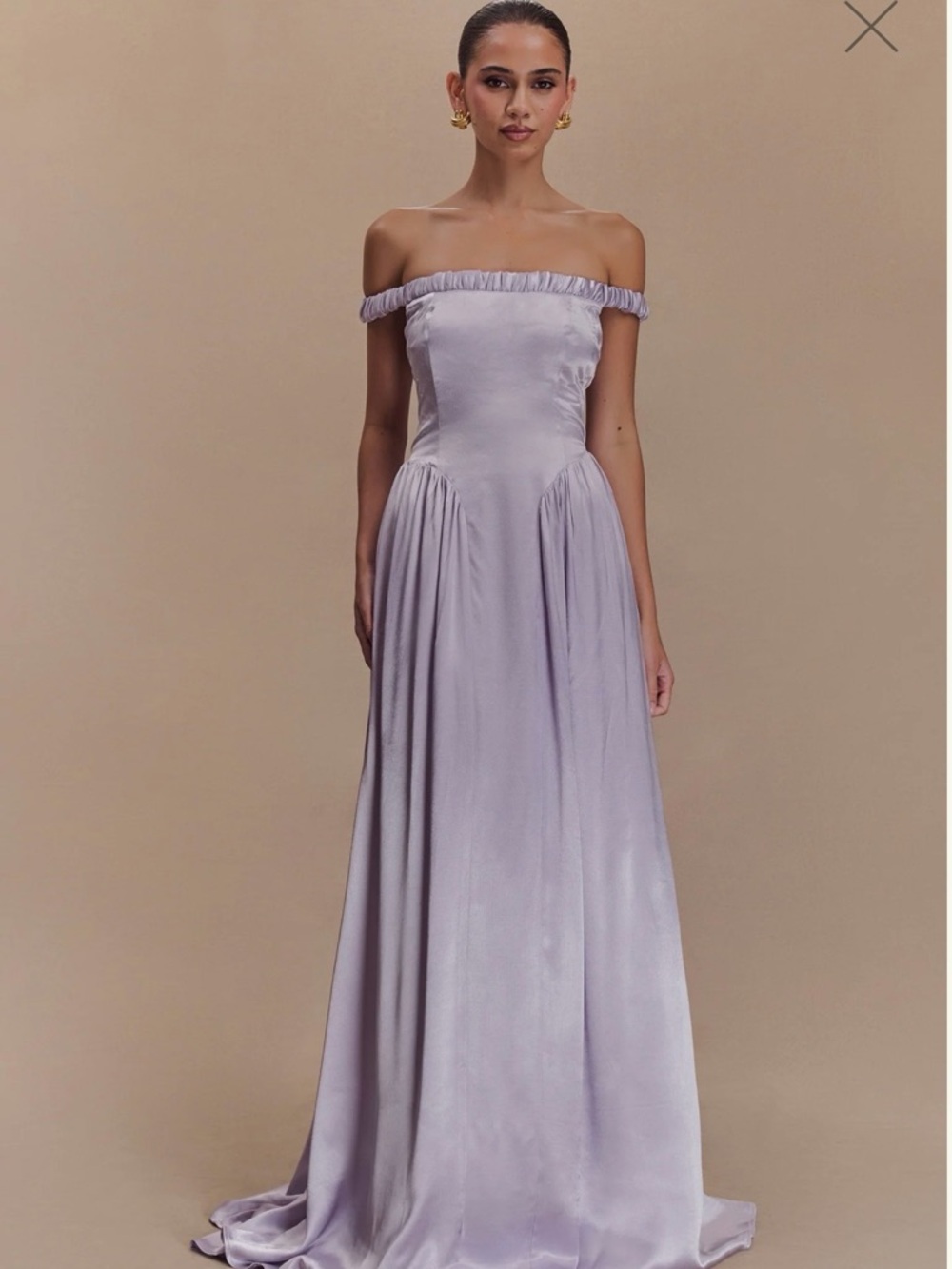Meshki Lilac Drop Waist Off-Shoulder Formal Maxi Dress